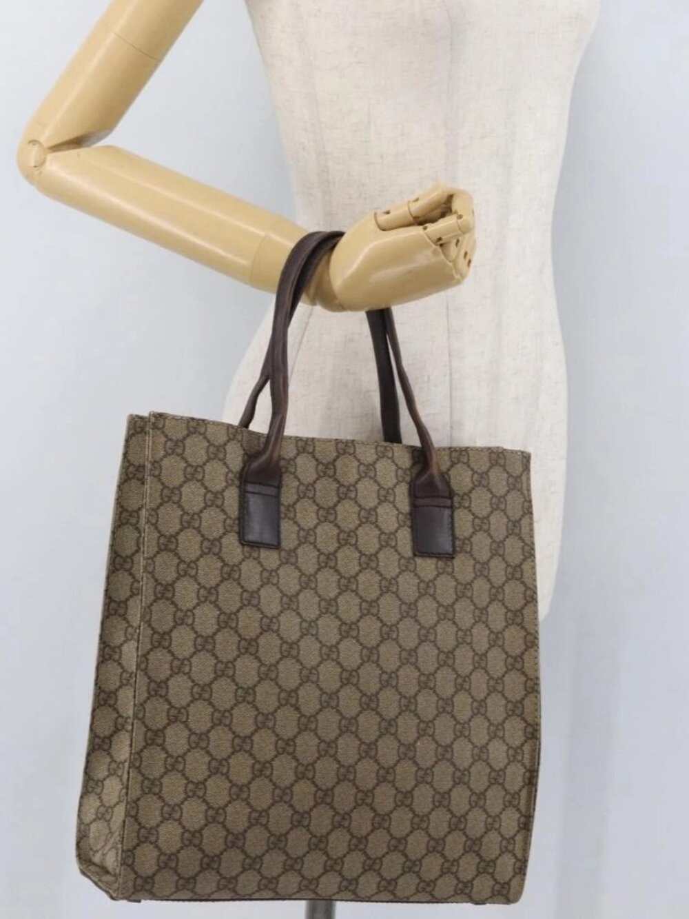 GUCCI GG Supreme Tote Bag PVC Beige 91249 Auth 172761